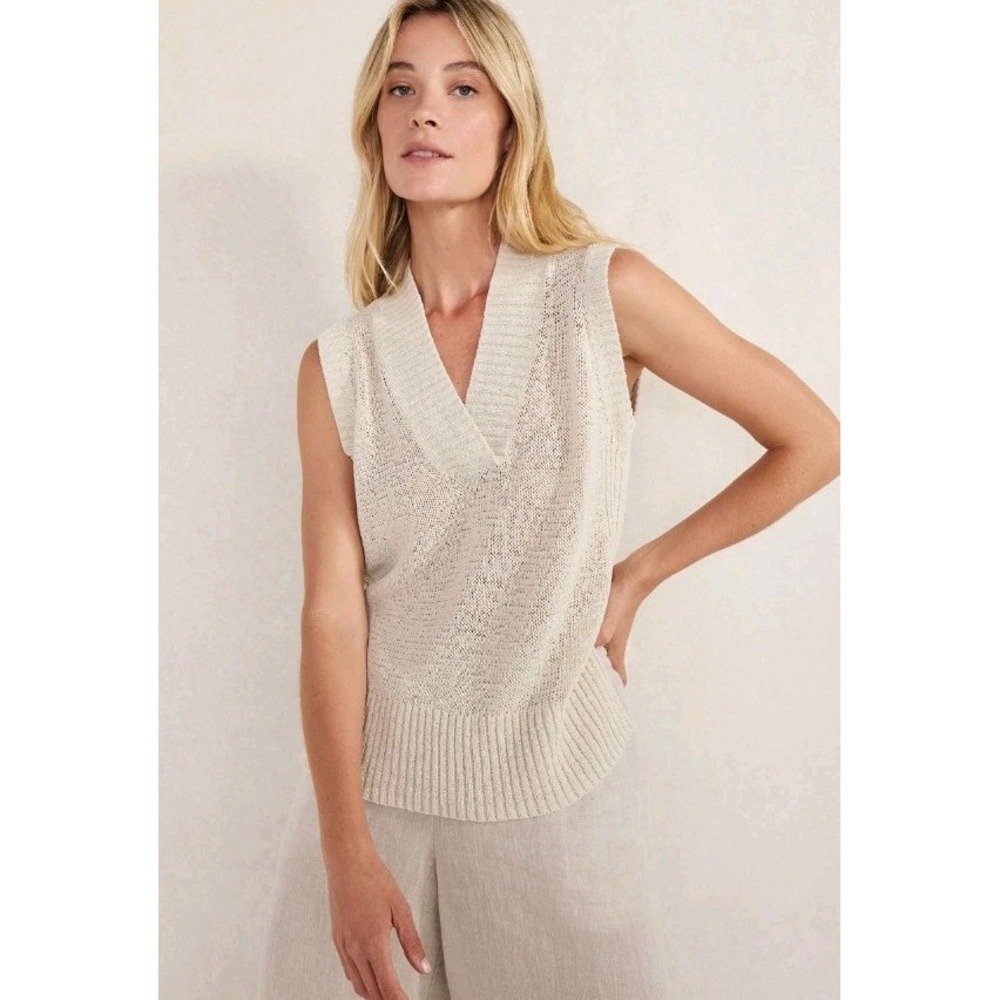 NWT Haven Well Within Sz L Organic Cotton Linen Tape Yarn Sweater Vest Boho